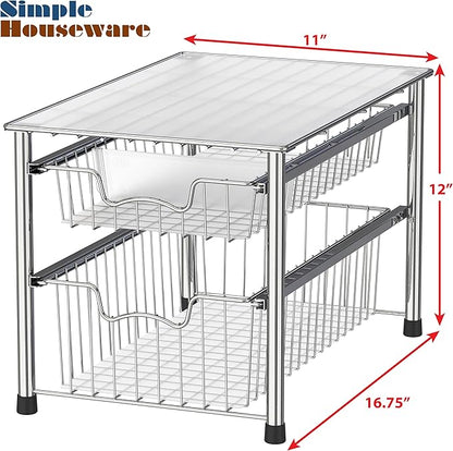 Simple Houseware Stackable 2 Tier Sliding Basket Organizer Drawer, Chrome