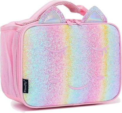 FlowFly Kids Lunch box Insulated Soft Bag Mini Cooler Back to School Thermal Meal Tote Kit for Girls, Boys, Smile