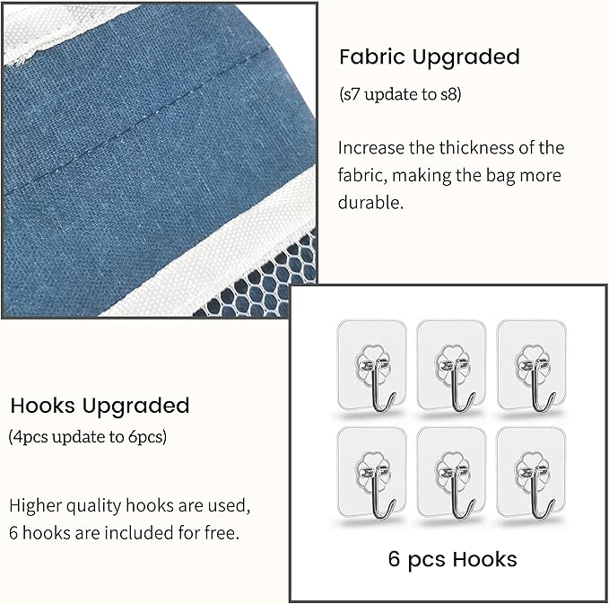 2pcs Large Wall Hanging Organizer Bag, Linen Fabric Door Hanging Storage Baskets with Pockets, Waterproof Bin for Kitchen, Bedroom, Office, RV Camper (Blue)