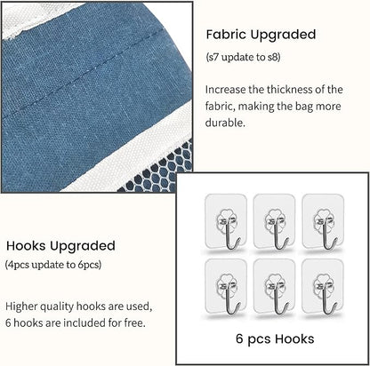 2pcs Large Wall Hanging Organizer Bag, Linen Fabric Door Hanging Storage Baskets with Pockets, Waterproof Bin for Kitchen, Bedroom, Office, RV Camper (Blue)