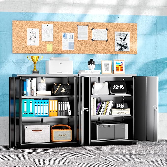 Greenvelly Metal Garage Storage Cabinet, 36" Locking File Cabinet with Adjustable Shelves and 2 Doors for Home Office,School, Black