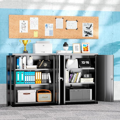 Greenvelly Metal Garage Storage Cabinet, 36" Locking File Cabinet with Adjustable Shelves and 2 Doors for Home Office,School, Black