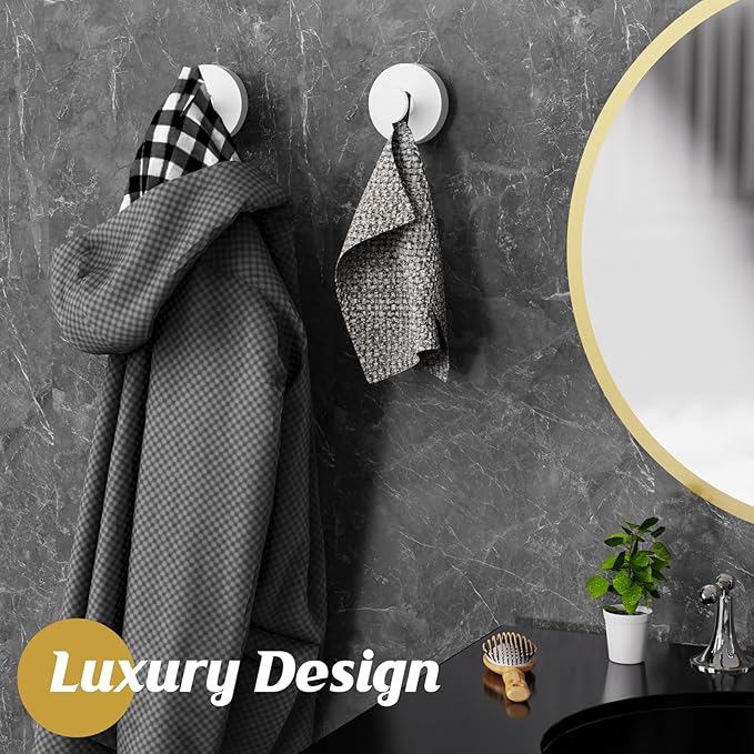 Suction Cup Hooks for Shower,Removable Shower Towel Suction Hooks for Bathroom Wall,Kitchen,Glass,Mirror,Tile to Hang Robes,Loofah-White(2-Pack)