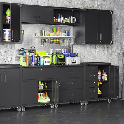 Metal Garage Storage Cabinet on Wheels, Lockable Rolling Tool Cabinet with Drawer and Shelves, Heavy Duty Mobile Steel Cabinet for Garage Warehouse Workshop