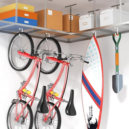 Thickened Hooks for Overhead Storage Racks,Garage Hooks for Ceiling,Add-On Storage Hook for Garage Ceiling Rack Wall Shelving,Heavy Duty Hanging Bike Hooks, Bike Hangers Bicycle Hooks 4 Pack, White