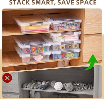 Citylife 3 PCS Plastic Storage Bins with Latching Lids Portable Project Case Clear File Box Stackable Storage Containers for Organizing A4 Paper, Photo, Document, Scrapbook