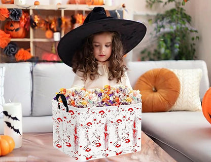 Large Halloween Themed Candy Gift Boo Basket for Kids Baby Personalized Adults Storage Bin Fall Decor(Fingerprint Blood Stain)