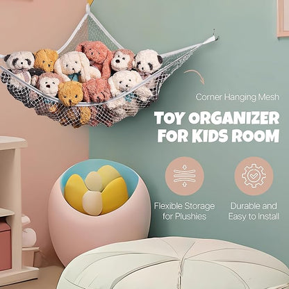 Handy Laundry Stuffed Animal Hammock Corner Net 2-Pack – Stuffed Animal Net & Mesh Toy Organizer for Kids Room – Flexible Storage for Plush Toys, Teddy Bears & Cuddly Favorites – Durable, Easy Install