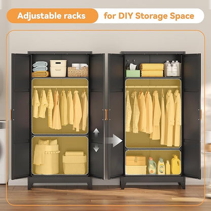 INTERGREAT Metal Armoire Wardrobe Closet, Storage Cabinet with Hanging Rod, 71" H Wardrobe Closet with Doors, Metal Storage Cabinets for Bedroom/Office/Garage (Black)