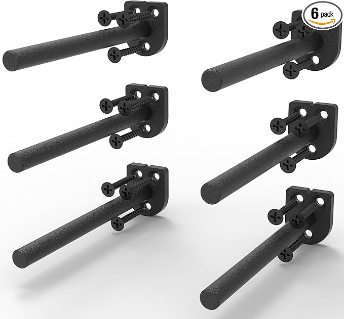 Floating Shelf Bracket（1/4 Inch Thick 6 Pack, 6 Inch Black） Solid Steel Support, Hidden Heavy Duty Shelf Bracket, Invisible &Blind Design for Wood Shelves，Suitable for Kitchen, Study or DIY