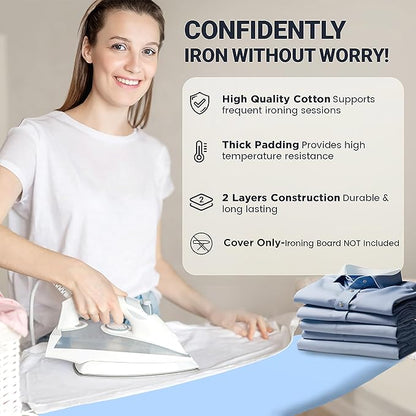Small Ironing Board Cover and Pad 12.5"x30" Small Iron Board Cover with Padding, Tabletop Mini Ironing Board Cover and Pad Small Size, Cotton Canvas, Heat Resistant, Drawstring Closure Blue