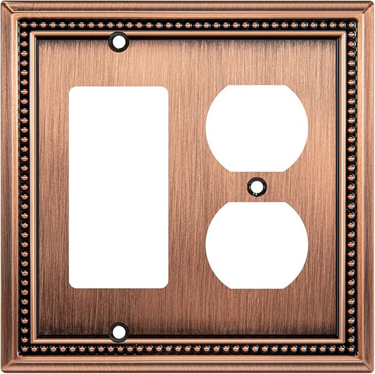 Henne Bery Sunken Pearls Heavy Duty Decorative Wall Plate Switch Plate Outlet Cover (Decorator/Duplex, Antique Copper)