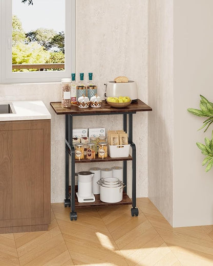 23.6-in Printer Stand with Storage, 3-Tier Printer Table for Home Office, Printer Cart Under Desk Storage, Suitable for Study, Kitchen, Living Room, Rustic Brown and Black TPS02BF