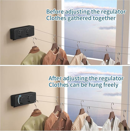 JOOM Retractable Clothesline Indoor Outdoor Clothes Line - Heavy Duty Clothes Drying Laundry Line - Wall Mounted Drying Rack - Air Dry Clothing Lock to Prevent Sagging (Two line,Black)
