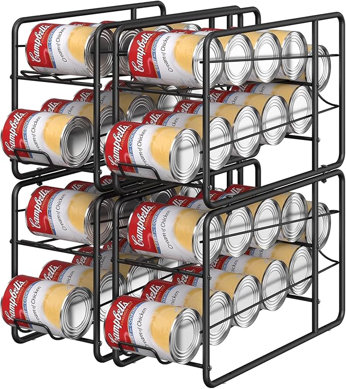 MOOACE 4 Pack Can Dispenser Rack, Stackable Can Storage Organizer Holder for Canned Food Kitchen Cabinet Pantry Countertop, Black