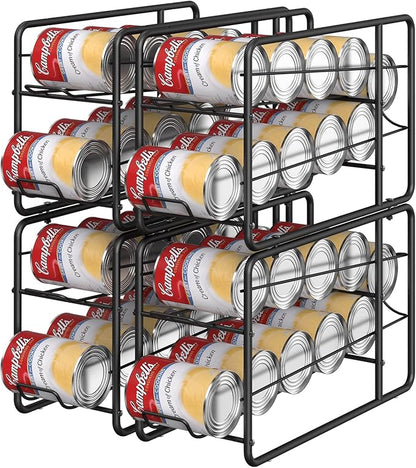 MOOACE 4 Pack Can Dispenser Rack, Stackable Can Storage Organizer Holder for Canned Food Kitchen Cabinet Pantry Countertop, Black