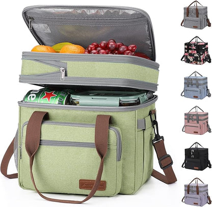 Maelstrom Lunch Bag Women,23L Insulated Lunch Box For Men Women,Expandable Double Deck Lunch Cooler Bag,Lightweight Leakproof Lunch Tote Bag With Side Tissue Pocket,Green