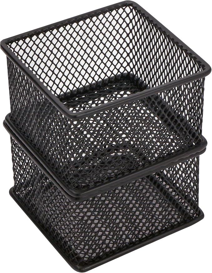 Annova Mesh Stackable Drawer Cabinet and Shelf Organizer Bins Storage Basket School Office Supply Holder Tray- Set of 2 (Black, 3x3x2 Inch)