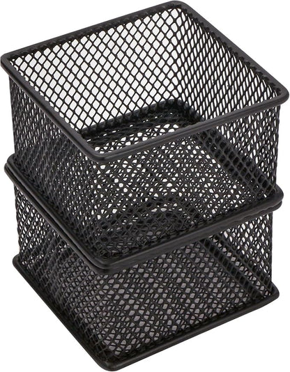 Annova Mesh Stackable Drawer Cabinet and Shelf Organizer Bins Storage Basket School Office Supply Holder Tray- Set of 2 (Black, 3x3x2 Inch)