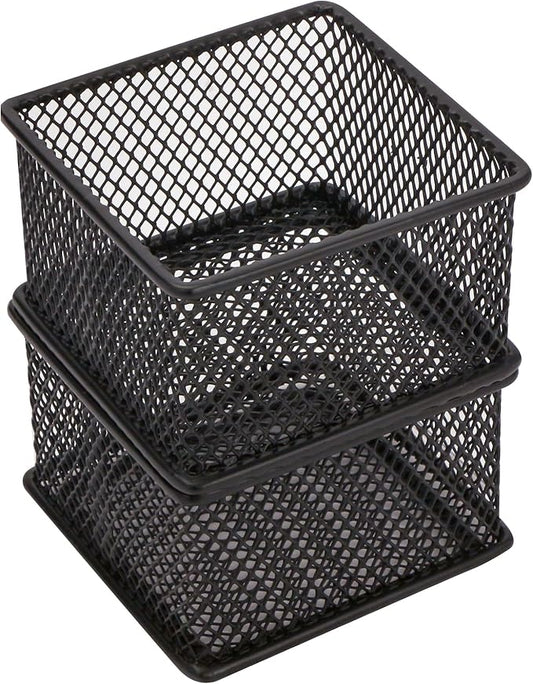 Annova Mesh Stackable Drawer Cabinet and Shelf Organizer Bins Storage Basket School Office Supply Holder Tray- Set of 2 (Black, 3x3x2 Inch)