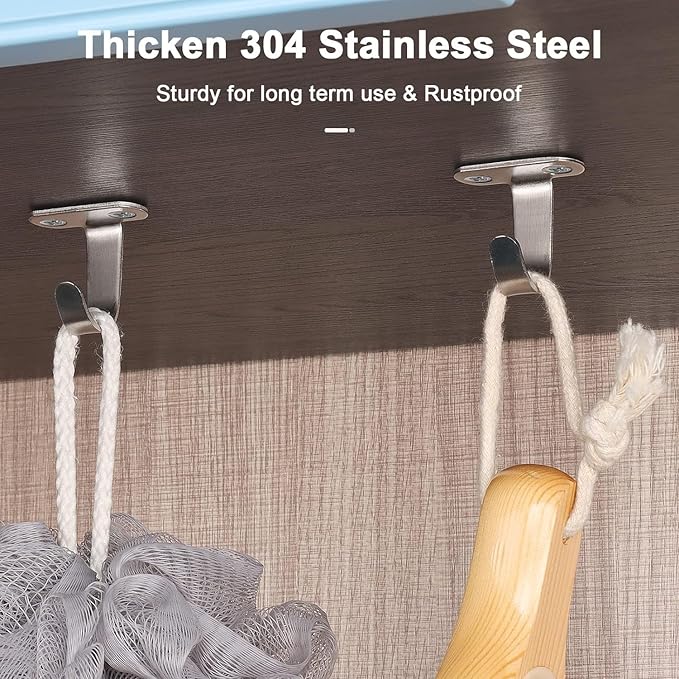 NearMoon Stainless Steel Screw Mounted Ceiling Hooks, Under-Shelf Towel/Robe Clothes Hook Heavy Duty Coat Hanger for Bathroom Kitchen Cabinet Garage, 10 Pack (Brushed Nickel)