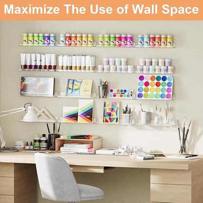 upsimples 12 Pack Acrylic Shelves Wall Organizer and Storage, 15" Display Shelf for Figure, Toy Cars, Perfume, Kids Bookshelf for Bedroom, Nursery, Craft Room, Clear