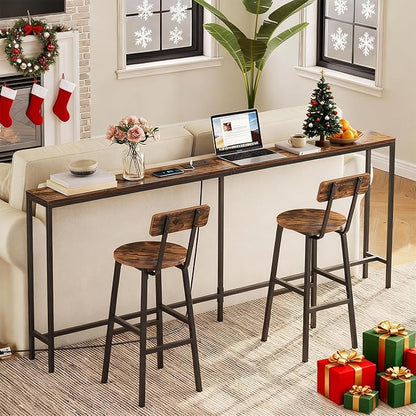 78.7" Console Table with Power Outlet, Narrow Sofa Table, Industrial Entryway Table with USB Ports, Behind Couch for Entryway, Hallway, Foyer, Living Room, Rustic Brown CTHR20E01