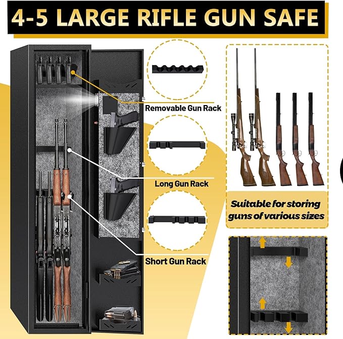 KAER Rifle Safe Gun Safe, Gun Safes for Rifles and Shotguns,Electronic Biometric Gun Safes, with Digital Keypad/Lock/Removable Shelf for 4-5 Gun Safes for Home Rifles and Pistols,11.8" x11" x 54.3"