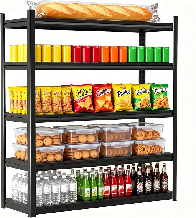Kitchen Storage Shelves, 78''H*35''W Microwave Stand, Adjustable Metal Shelving, 2000LBS Bakers Rack, Black Kitchen Shelf, 5-Tier Shelving Unit for Bathroom, Pantry, Laundry, Closet, Garage