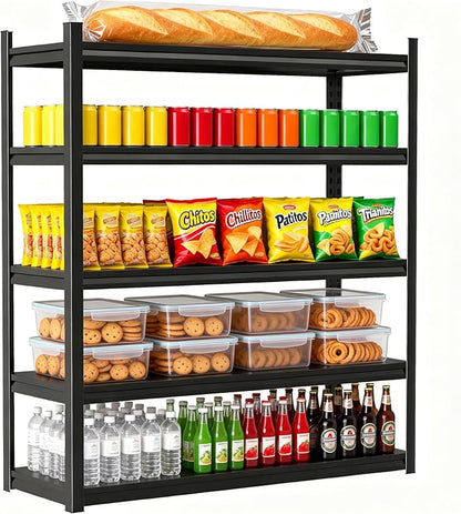 Kitchen Storage Shelves, 78''H*35''W Microwave Stand, Adjustable Metal Shelving, 2000LBS Bakers Rack, Black Kitchen Shelf, 5-Tier Shelving Unit for Bathroom, Pantry, Laundry, Closet, Garage