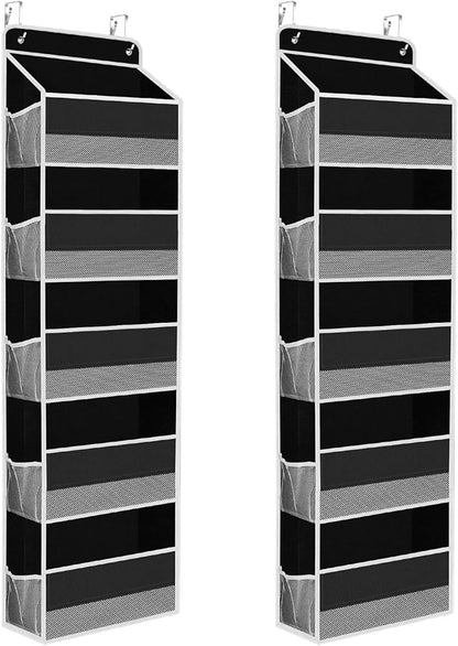 2 Pack Over The Door Organizer, Hanging Storage Organizer with Clear Window, 40lb Ultra Sturdy Large Capacity Room Organizer for Pantry Laundry Bathroom Nursery Closet (Black)
