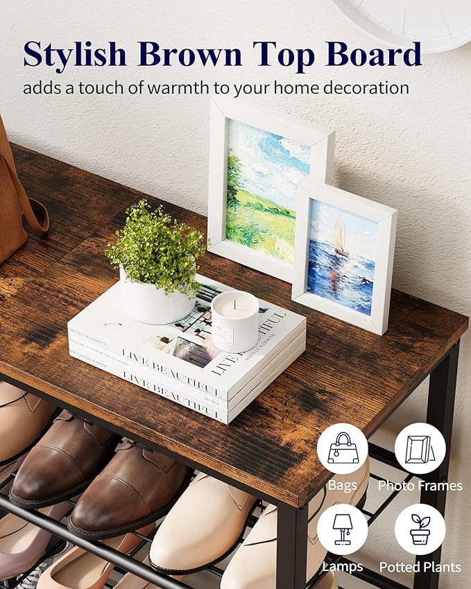Kitsure Shoe Rack for Closet, Rustic Brown Shoe Organizer with Leveling Feet, Sturdy & Rust-Proof Shoe Storage for Entryway, Bedroom, Living Room, 29.5" x 11.4" x 24.8", Brown