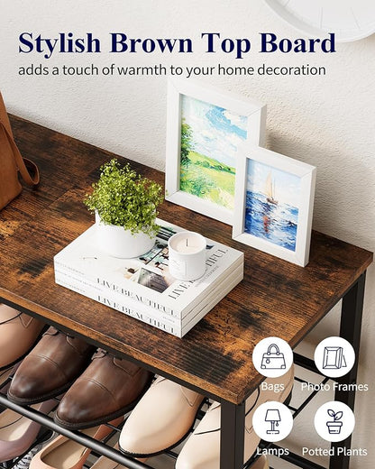 Kitsure Shoe Rack for Closet, Rustic Brown Shoe Organizer with Leveling Feet, Sturdy & Rust-Proof Shoe Storage for Entryway, Bedroom, Living Room, 29.5" x 11.4" x 24.8", Brown