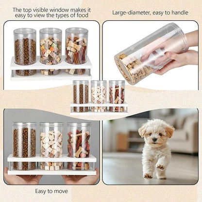 Suclain Dog Treat Container Set for Countertop Includes 3 Plastic Treat Jars, 1 Food Storage Tray with Sticker and Pen Farmhouse Pet Food Storage Organizer Gift for Pet Dog Owners