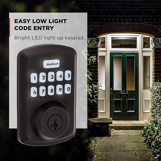 Kwikset Powerbolt 250 10-Button Keypad Venetian Bronze Transitional Electronic Deadbolt Door Lock, Featuring Convenient Keyless Entry, Customizable User Codes and Auto-Locking