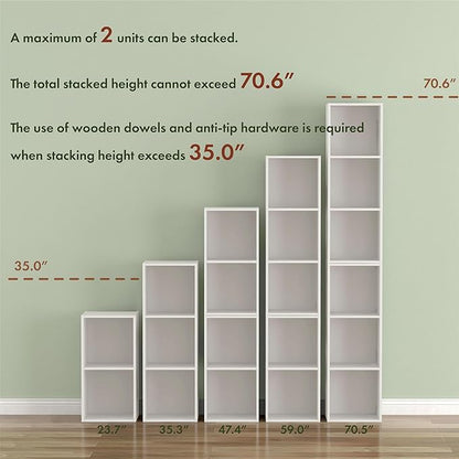 Homes: Inside + Out Apexa 2-Cube Storage Organizer Shelves, Stackable Wood Bookcase Fits Cubby Bins for Organization, Dorm Teen Room Decor & Home Office, Taupe Grey