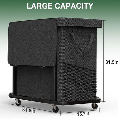 60 Gal(230L) High Grade Large Laundry Basket with Wheels, Rolling Laundry Hamper, Laundry Cart with Metal Frame and Removable Bag Design, Suitable for Laundry Room, Bedroom (Black, 3 Section 230L)