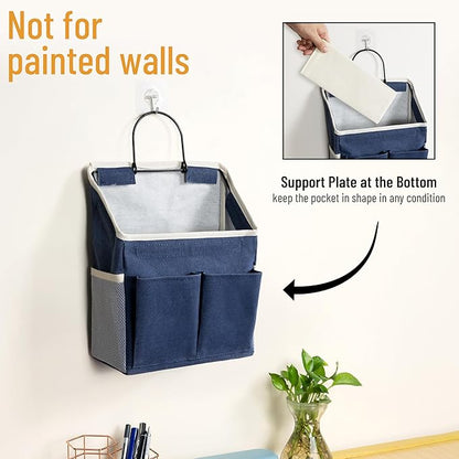 2pcs Wall Hanging Storage Bag, Small Door Closet Linen Fabric Pockets Organizer, Waterproof Multi Functional for Living Room Bedroom Bathroom Kitchen RV Camper with Hooks All Navy