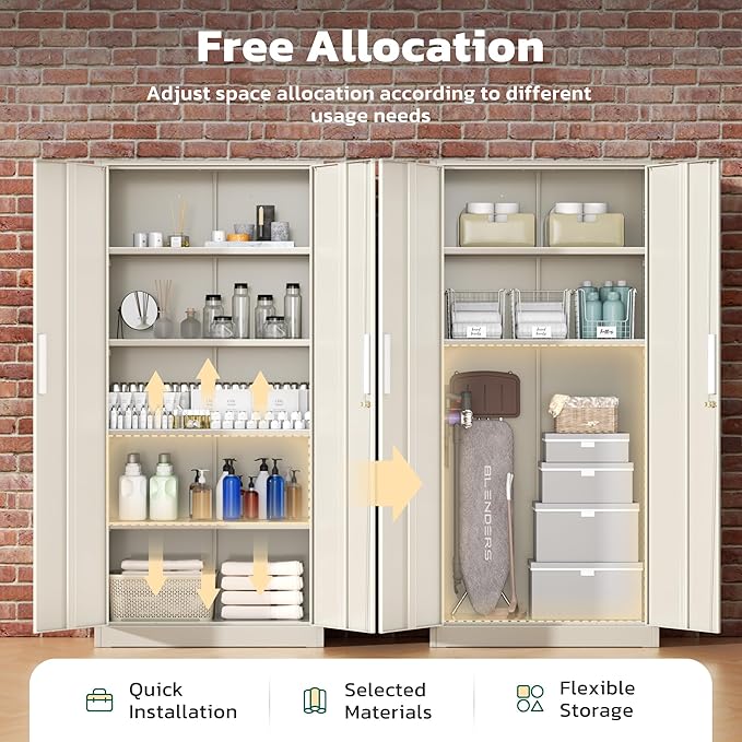 Greenvelly Metal Lockable Storage Cabinet, 72” Tall Storage Cabinet with 2 Doors and 4 Adjustable Shelves for Office, Home, Garage, Pantry (Assembly Required, 18”D, Grey)