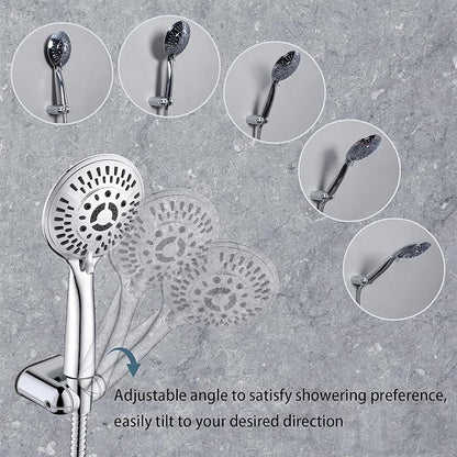BRIGHT SHOWERS Shower Head Holder Wall Mount, Adjustable Handheld Shower Wand Holder with Universal Fit and Angle Adjustment, Chrome