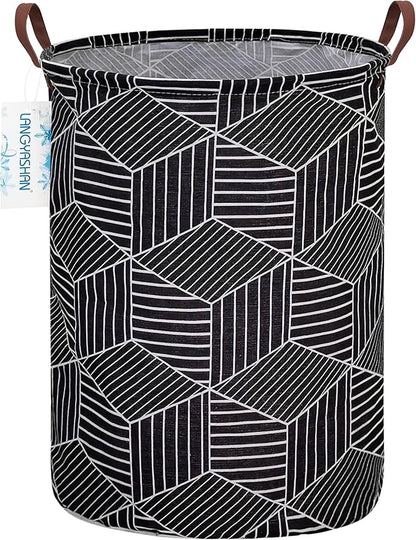 LANGYASHAN Laundry Basket Canvas Fabric Collapsible Organizer Basket for Storage Bin Toy Bins Gift Baskets Bedroom Clothes Children Nursery Hamper (Black diamond)