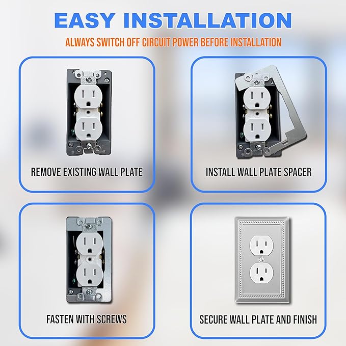 Wall Plate Spacer, 10-Pack Metal Flush Fit Leveling Plates – Receptacle Spacers & Outlet Shims for Loose Electrical Outlets, Single-Gang Electrical Box Levelers for Wall Fix & Outlet Alignment