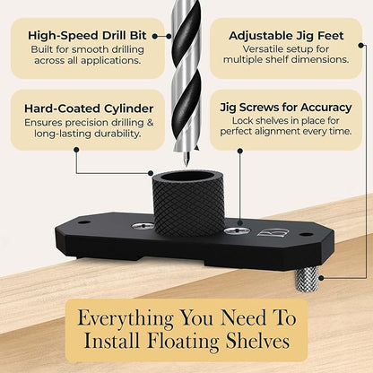 Invisible Floating Shelf Bracket 5 Inch Rod 1/2 inch Diameter Heavy Duty with Jig – Hidden Metal Mantel Mount for Wall Shelves – Floating Shelf Hardware for Bathroom, Kitchen & Living Room (4 Pack)
