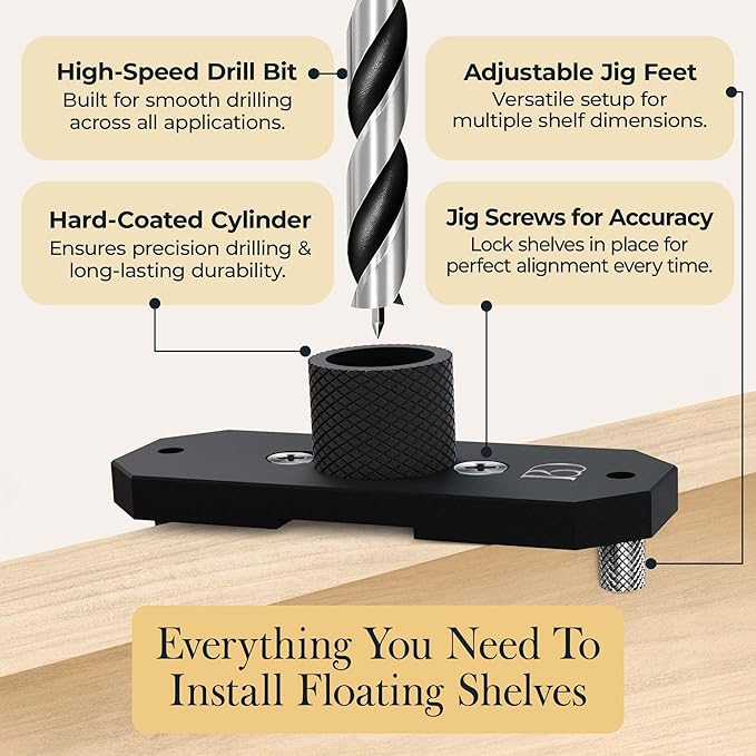 Invisible Floating Shelf Bracket 5 Inch Rod 3/4 inch Diameter Heavy Duty with Jig – Hidden Metal Mantel Mount for Wall Shelves – Floating Shelf Hardware for Bathroom, Kitchen & Living Room (4 Pack)