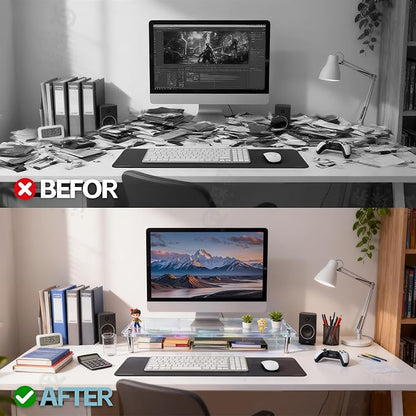 Acrylic Monitor Stand with RGB Lights, Music Sync Desk Riser with App & Button Control, Office Desktop Organizer for Gaming Setup and Home Office, Computer, Laptop, Printer, 23.6 Inch