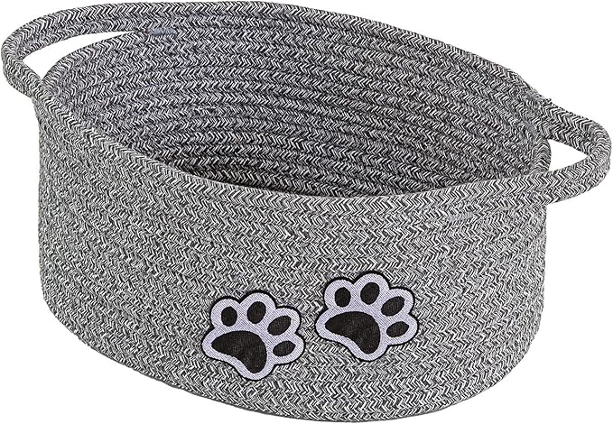 Small Woven Cotton Rope Nursery Organizer Bins, Dog Toy Basket Bins with Handle, Cute Empty Baby Gift Storage Baskets with Paw