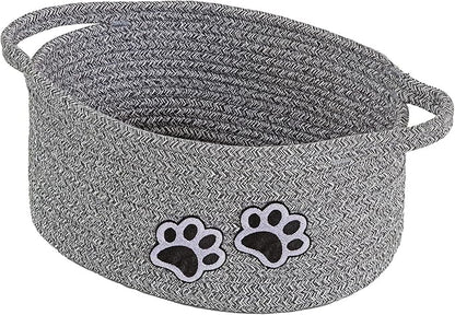 Small Woven Cotton Rope Nursery Organizer Bins, Dog Toy Basket Bins with Handle, Cute Empty Baby Gift Storage Baskets with Paw