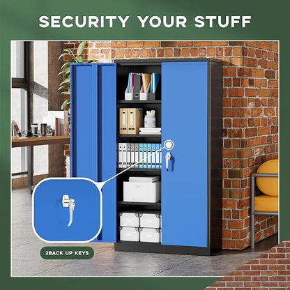 Greenvelly Metal Garage Storage Cabinet, 72" Black Blue Tool Steel Locking Cabinet with Doors and 4 Shelves, Tall Cabinets for Garage Storage Systems Lockable File Cabinet for Home Office,Garage