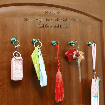 Neosmuk Magnetic Hooks, Heavy Duty 30lb+ Strong Magnet Hook for Cruise Cabins, Cruise Ship Essentials for Hanging, Metal Wall Refrigerator Hangers (Green, 10 Pack)