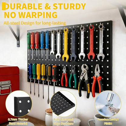 2 PCS Metal Pegboard Panels, 24"X24" Peg Board Wall Organizer with Flexible Layout for Garage Storage, Workshop, Kitchen and Craft Room Tool Organization